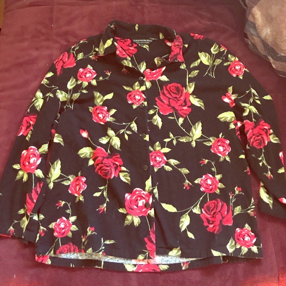 Floral black button down